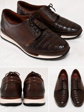 Franco Cuadra Genuine Caiman Crocodile Leather Derby shoes Brown Mens 12